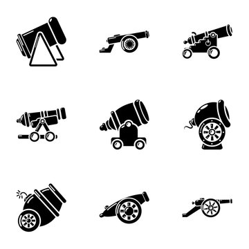 Cannon icons set. Simple set of 9 cannon vector icons for web isolated on white background
