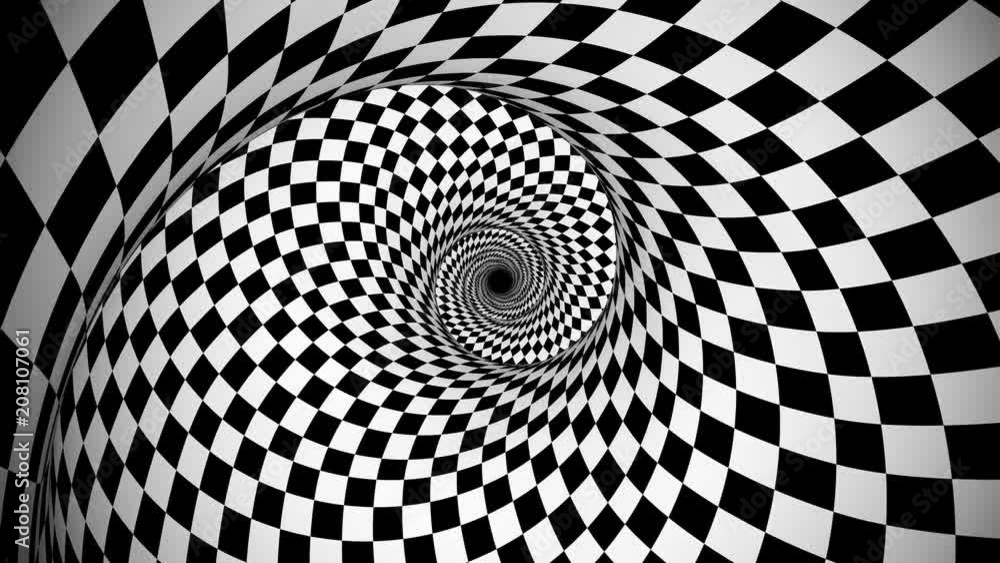 Poster an optical art 3d rendering of an illusion created zoom in of black and white squares forming a huge
