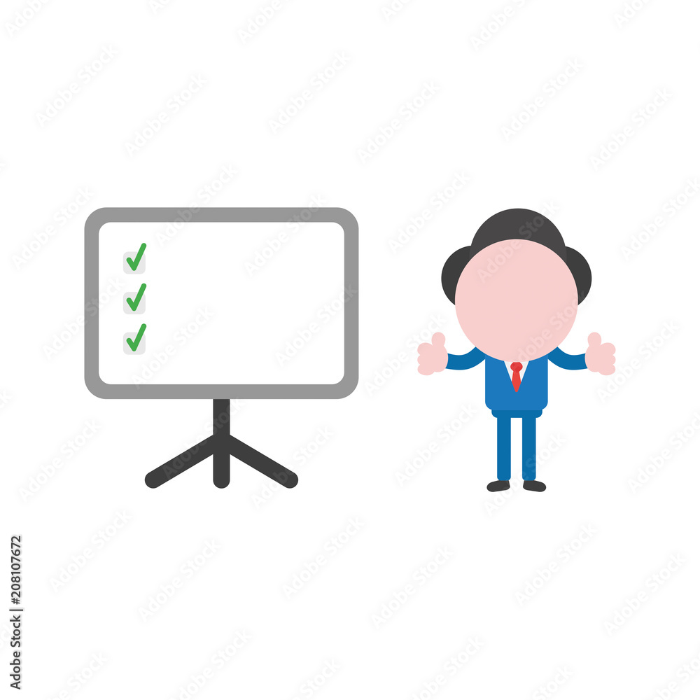 Poster vector businessman character giving thumbs up with check marks inside chart board