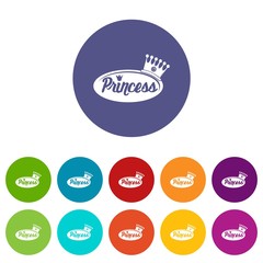 Word princess crown icons color set vector for any web design on white background