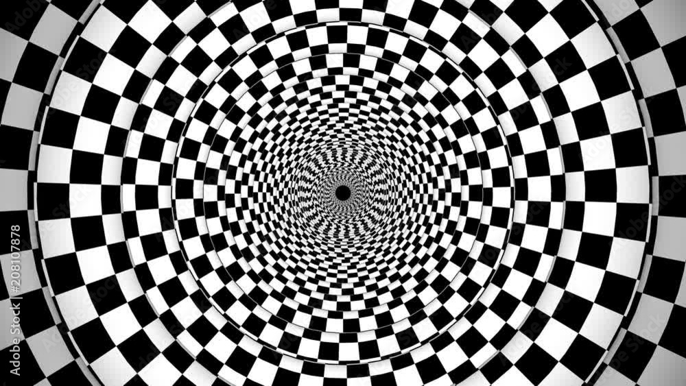 Poster an impressive 3d rendering of a symmetrical illusion formed by black and white squares turning in op