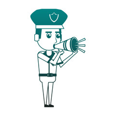 Cute police officer talking with bullhorn vector illustration graphic design