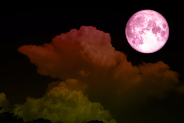 Naklejka na ściany i meble full pink moon and light blue heap cloud on colorful night sky