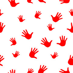 Red hand palm print seamless pattern illustration vector