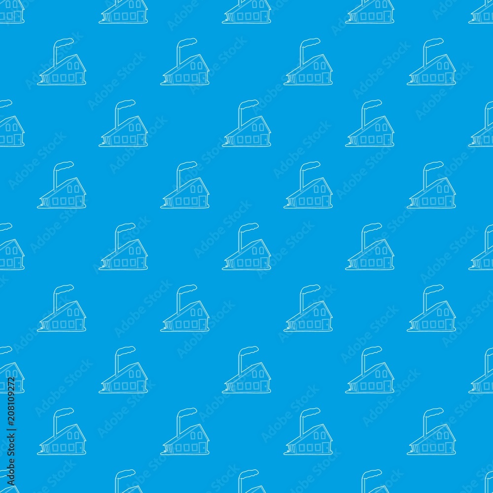 Poster house with chimney pattern vector seamless blue repeat for any use
