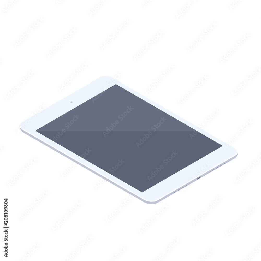 Poster isometric white tablet isolated illustration. technology and computing design element. horizontally 