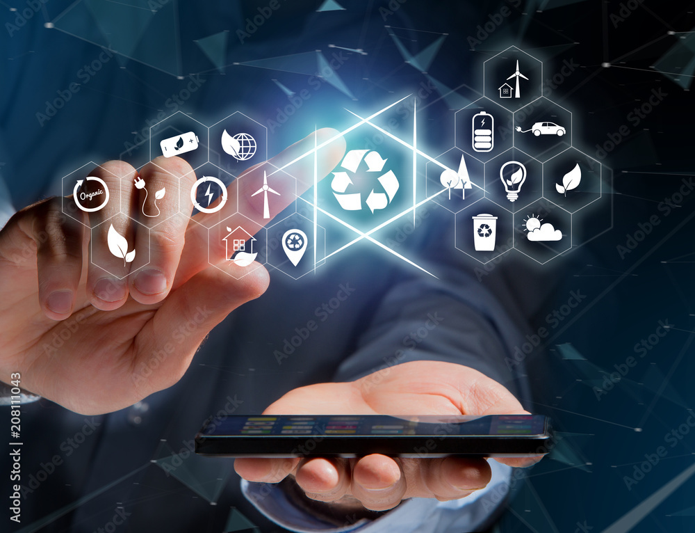 Poster view of a technology ecologic interface with icon displayed on a technology interface