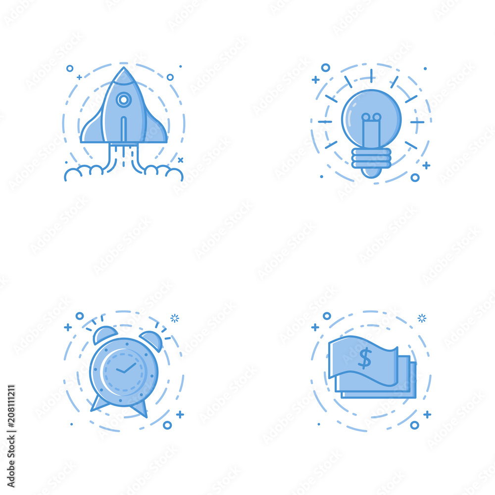 Poster vector business illustration in filled bold line style. set of outline cute and simple icons with ro