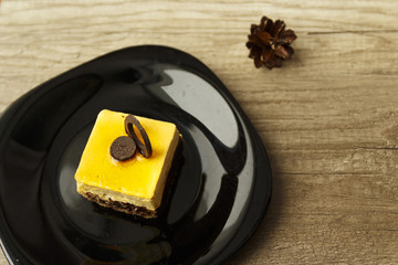 a piece of cake lies on a plate