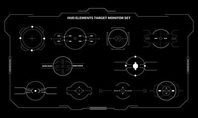 Obraz premium HUD Futuristic Element User Interface Target Monitor Set Vector.White Abstract Hologram Object Future Concept Layout Illustration.