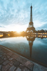 Eiffel Tower in Paris during sunrise
