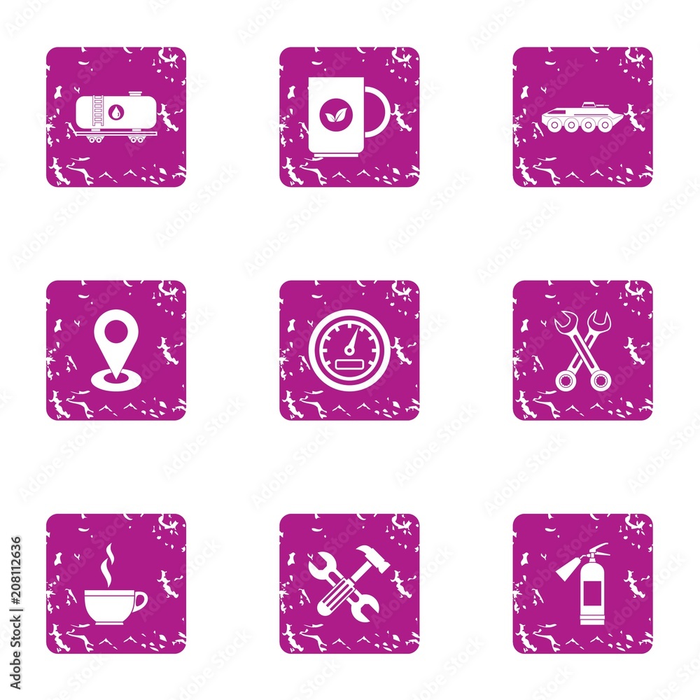Poster petrol route icons set. grunge set of 9 petrol route vector icons for web isolated on white backgrou