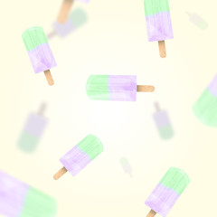 Falling ice cream popsicles green and lilac pastel colors background. Vector stock illustration