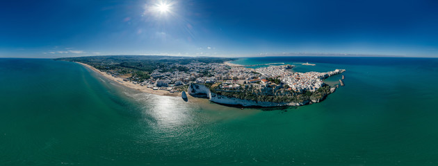 Vieste Apulia City Sea Coastline blue in Italy Drone 360 vr - obrazy, fototapety, plakaty