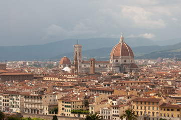 Fototapeta na wymiar Panoramic image of city of Florence with Duomo (Italy)