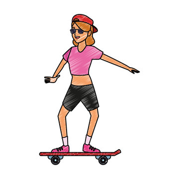Young skater woman vector illustration graphic design