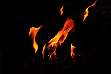 close up fire flames abstract on black background