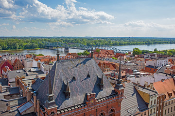 Thorn, Blick vom Rathausturm auf die Weichselbrücke