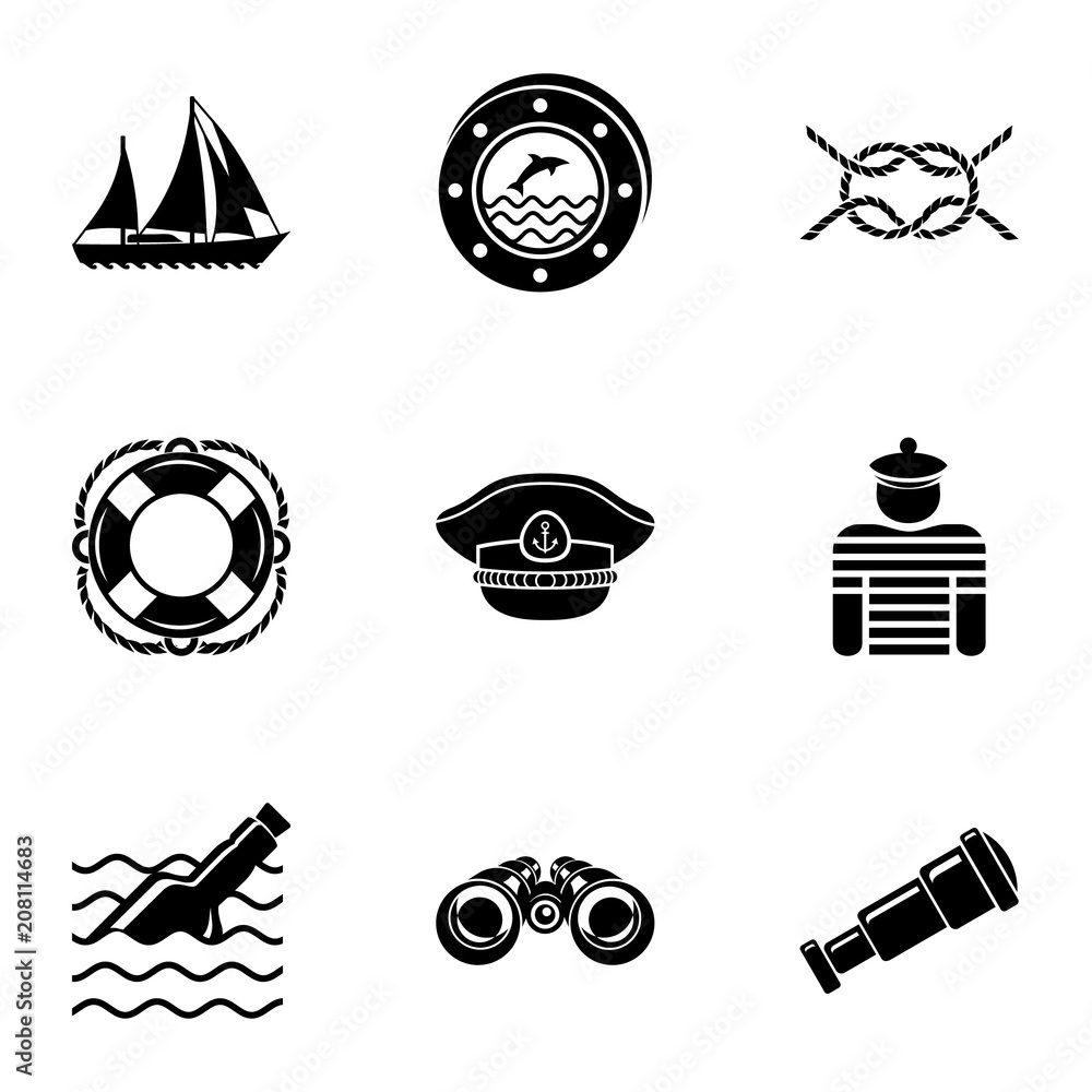 Poster work at sea icons set. simple set of 9 work at sea vector icons for web isolated on white background
