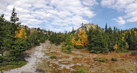 Fototapeta na wymiar Taganay National Park in Autumn. Ural, Russia