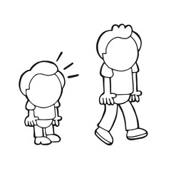 Obraz premium Vector hand-drawn cartoon of short man look and envy tall man