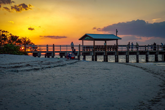 Scenic Brilliant Sunset at Sanibel Pier an Sanibel Island in Florida before Hurricane Ian