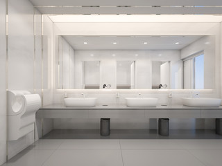 Public toilet with marble wall , 3d rendering