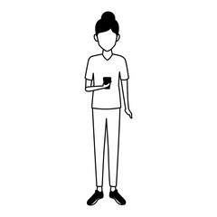 Young woman with smartphone vector illustration graphic design