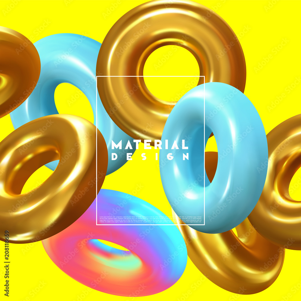 Poster modern abstract background. gradient colorful composition 3d shapes ring. minimal design vector illu
