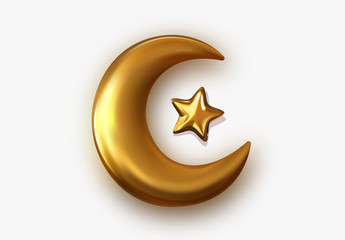 Golden crescent 3d object with transparent background effect