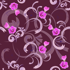 Vector seamless pattern of flowers and curls 