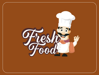 Retro Style text Fresh Food with Chef  Vector Illustration