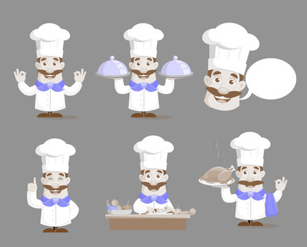 Various Cook Poses Vector Illustration