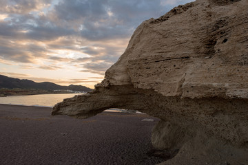 The beach of the sculptures at dawn in Almeria