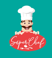 Chef with Text Banner Super Chef Vector Illustration