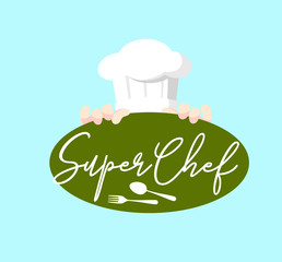 Flat Design Super Chef Logo Vector Illustration