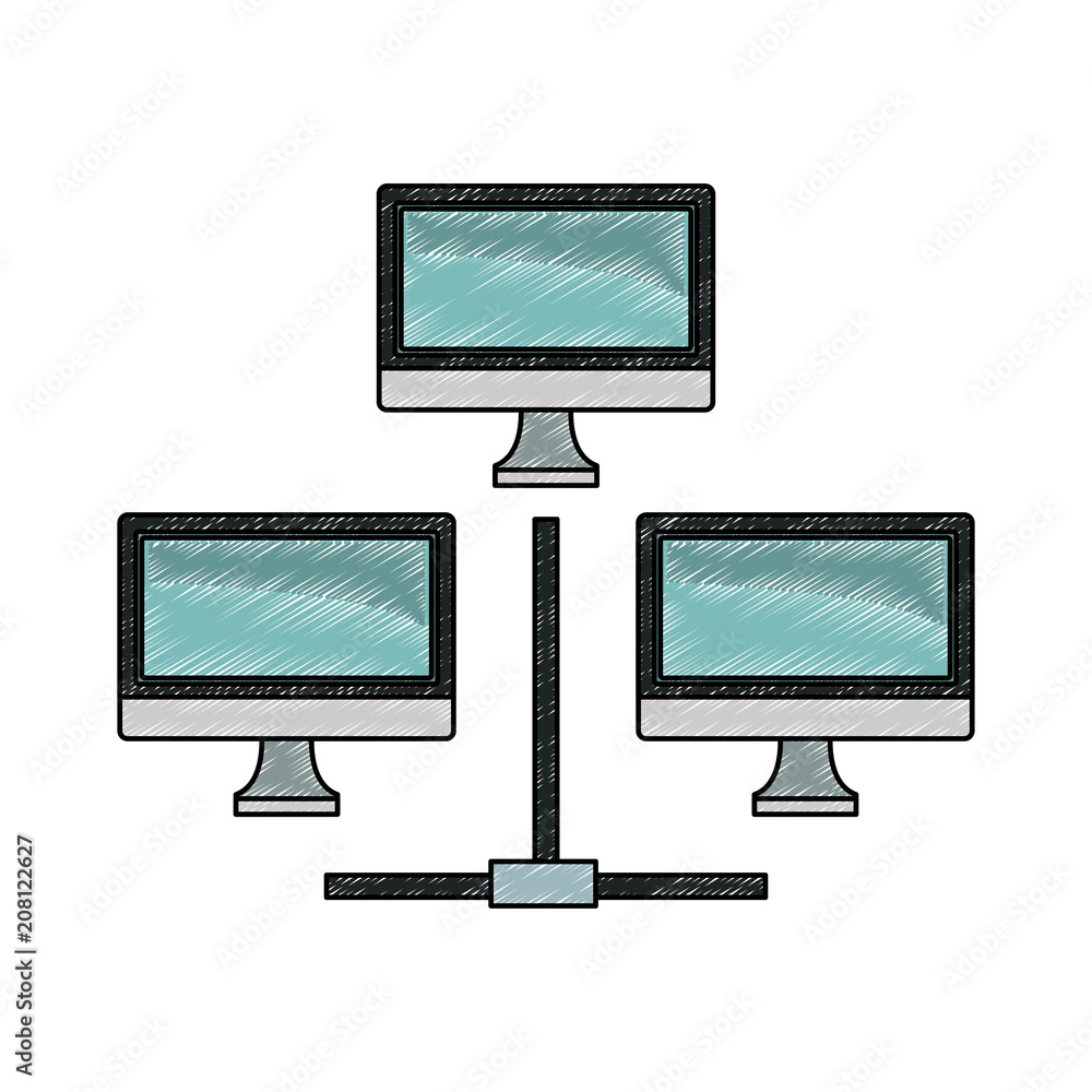 Poster computers network system vector illustration graphic design