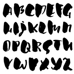 Handdrawn dry brush font. Modern brush lettering. Grunge style alphabet. Vector illustration.