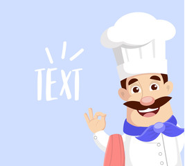 Flat Design Cartoon Cute Chef  Vector Illustration