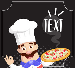 Chef with Hot Pizza Vector Illustration