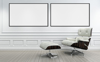 Modern bright interiors apartment with mockup poster frame 3D rendering illustration