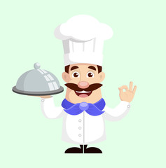 Flat Design chef with food plate Vector Illustration