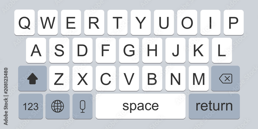 Wall mural creative vector illustration of modern mobile phone keyboard of alphabet buttons isolated on backgro
