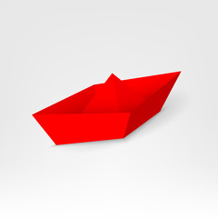 Creative vector illustration of 3d red paper ship leading among white isolated on background. Business leadership different boat art design . Abstract concept graphic element with copy space