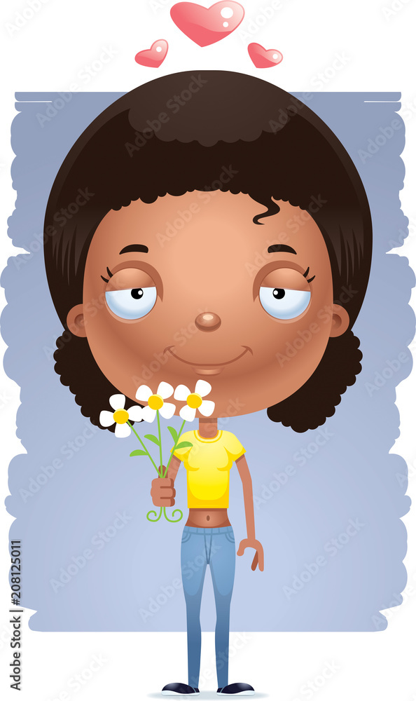 Poster Cartoon Teen Girl Flowers