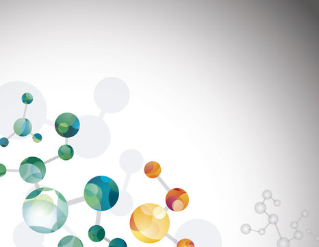 Molecular structure of connected cells and molecules. Scientific background of network bonded chemical elements.