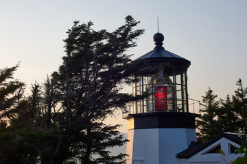 Cape Meares Lighthouse at sunset, Oregon