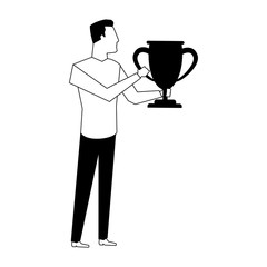 Man holding trophy cup vector illustration graphic design