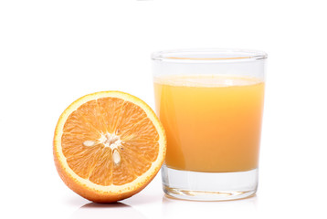 Fresh juice and orange, isolated on a white.