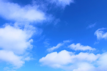 Beautiful blue sky and white cumulus clouds. Background. Landscape.